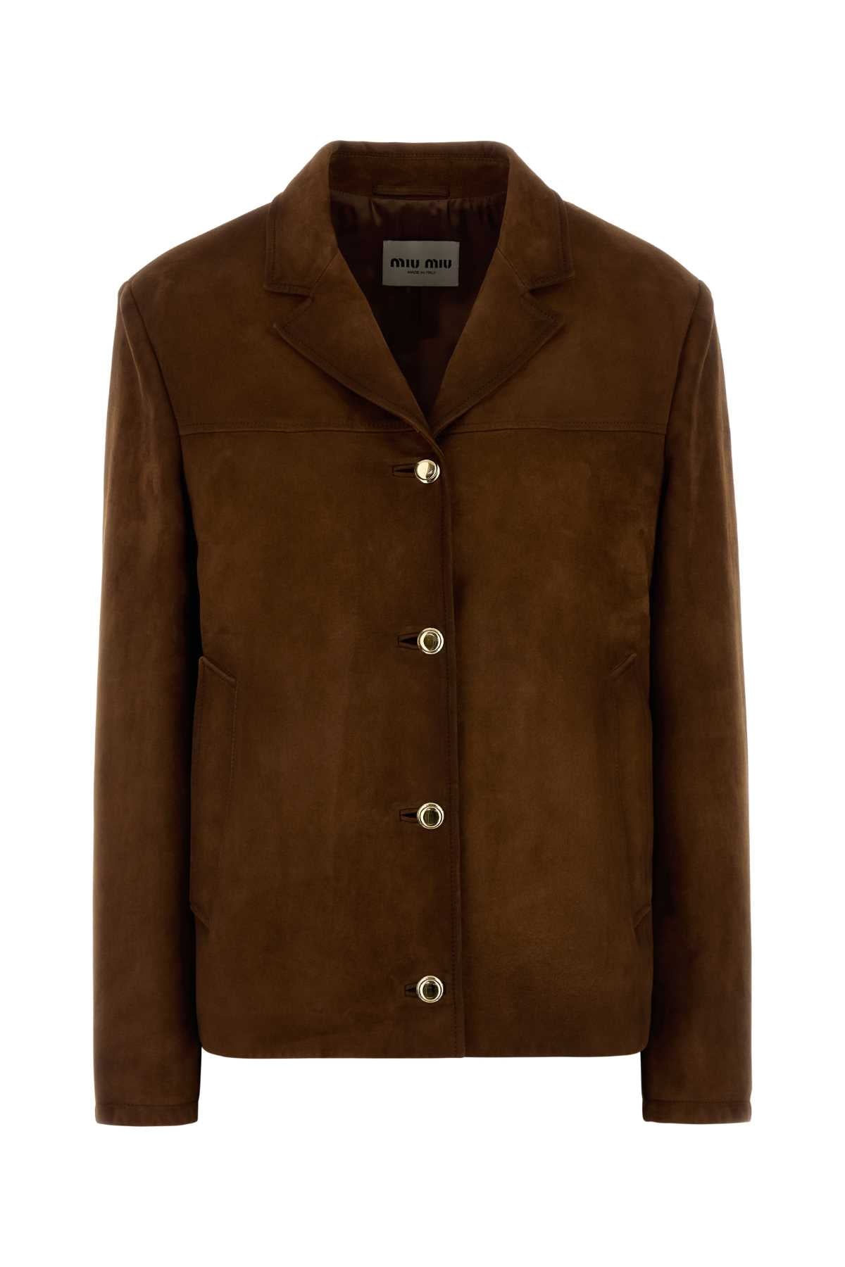 Miu Miu Women Brown Suede Jacket MIU MIU