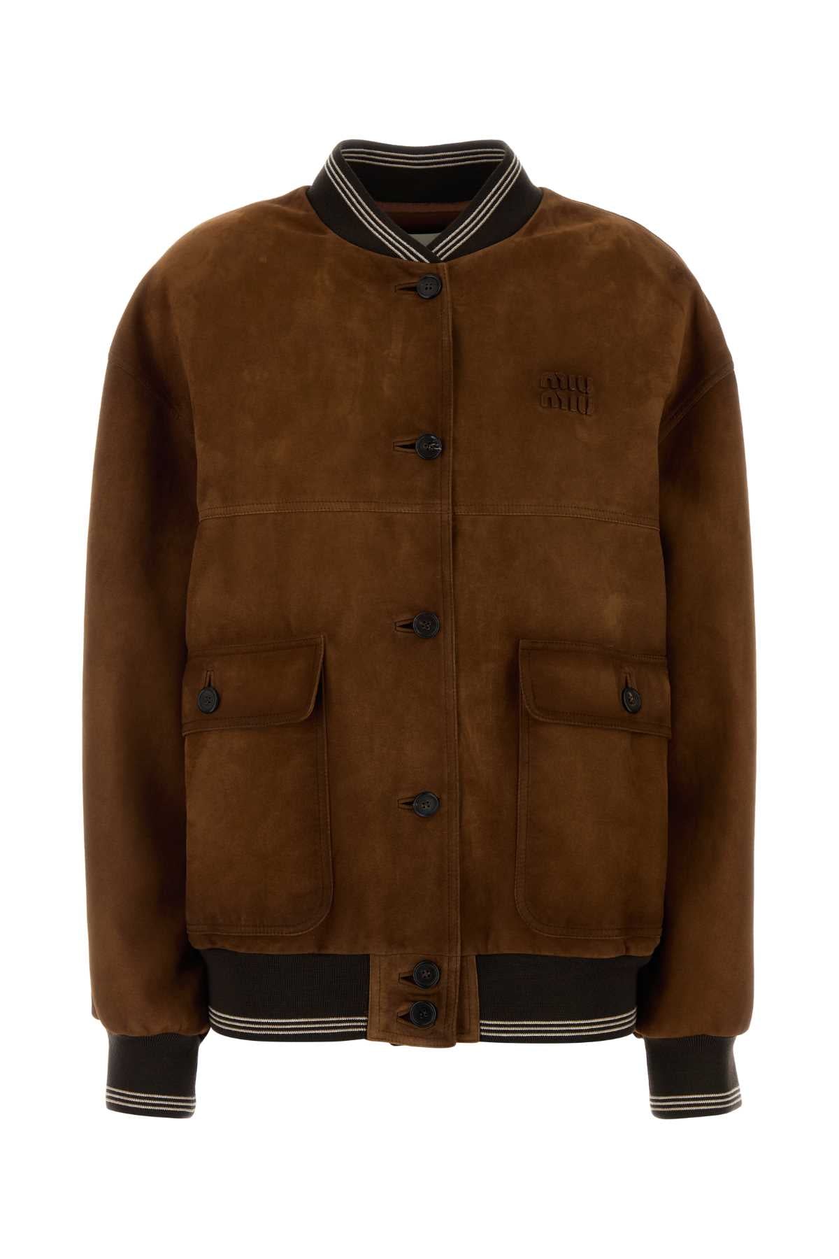 Miu Miu Women Brow Suede Bomber Jacket MIU MIU