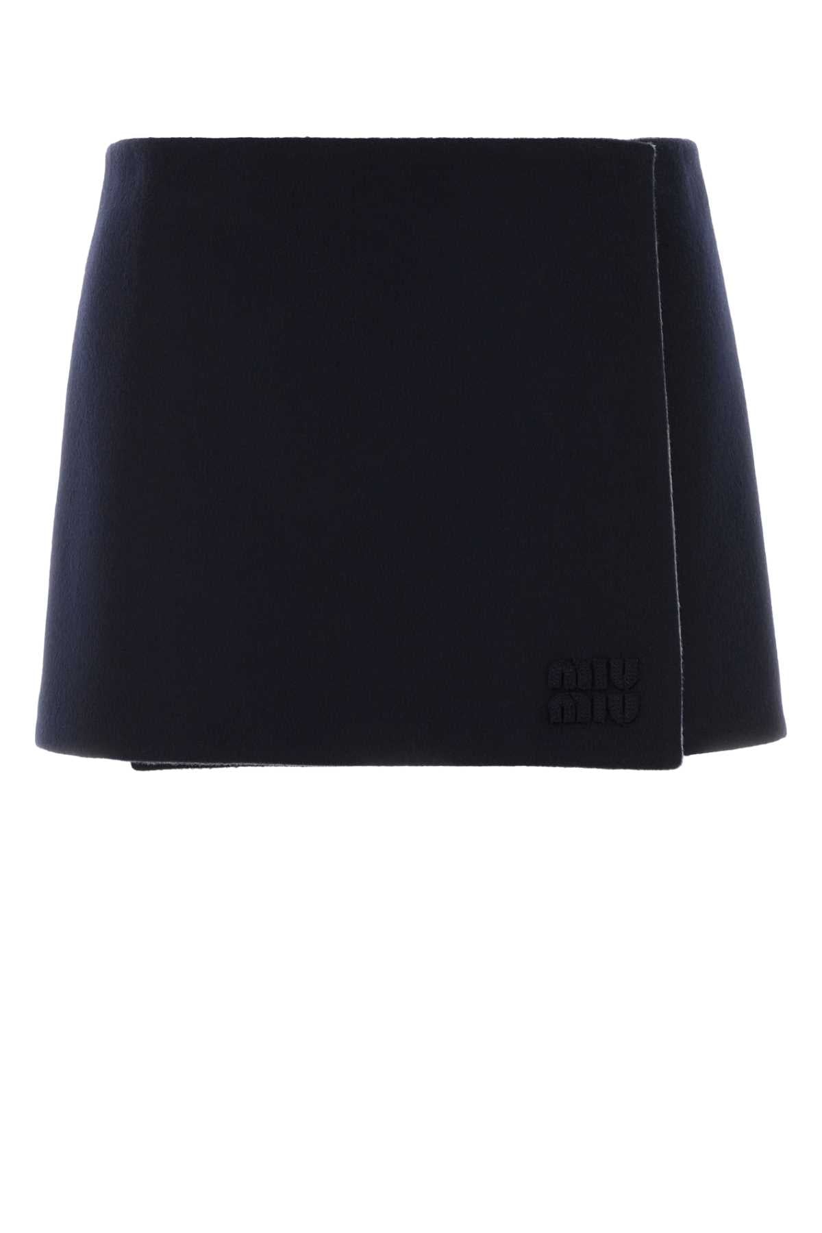 Miu Miu Women Midnight Blue Wool Blend Reversible Mini Skirt MIU MIU