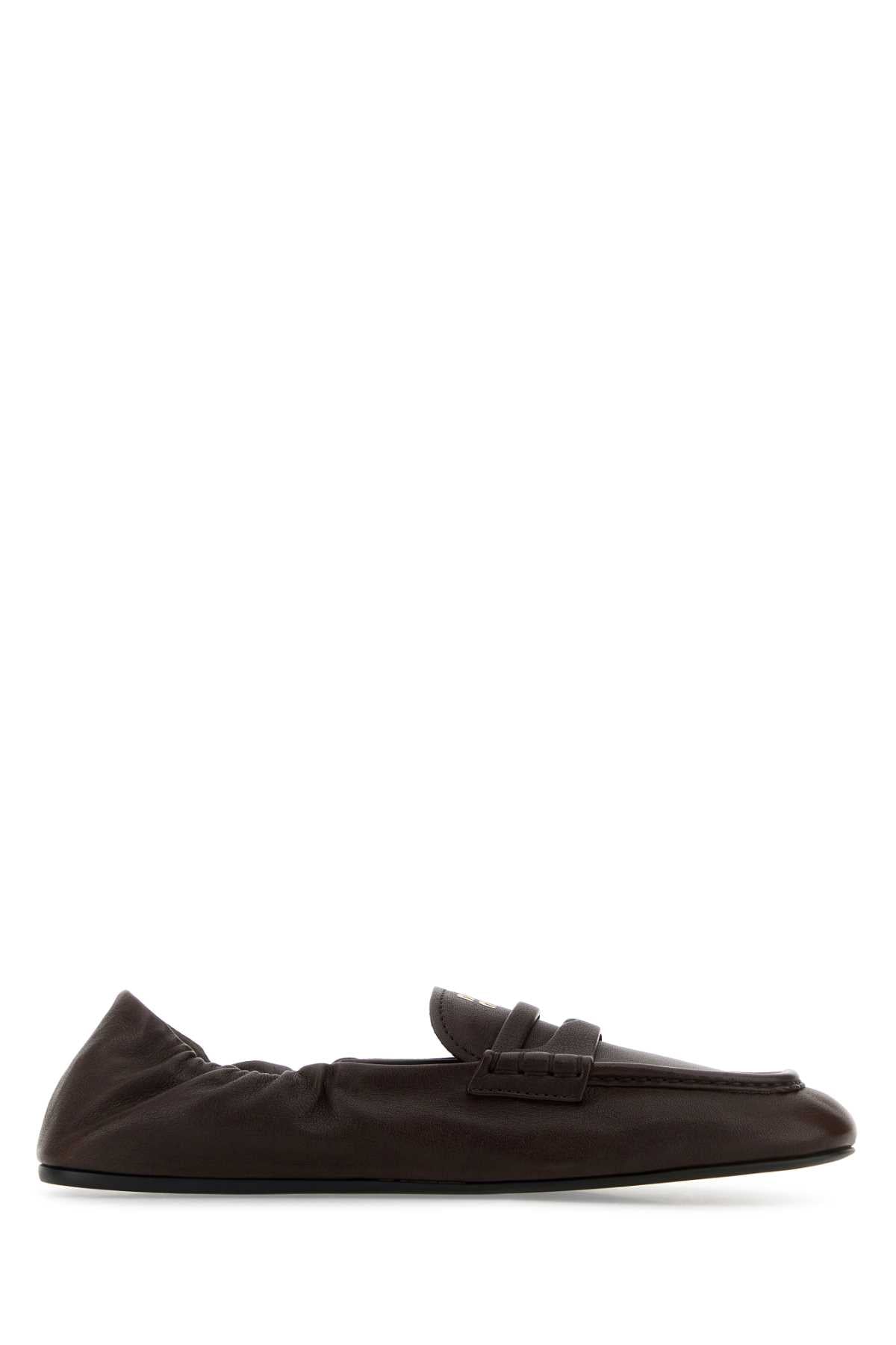 Miu Miu Women Dark Brown Nappa Leather Ruches Loafers MIU MIU