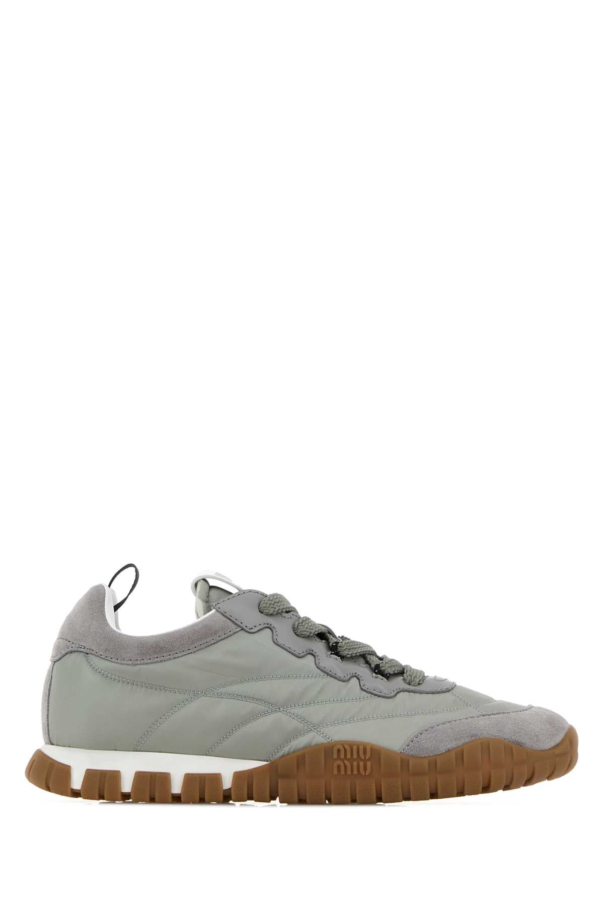 Miu Miu Women Grey Re-Nylon And Suede Sneakers MIU MIU