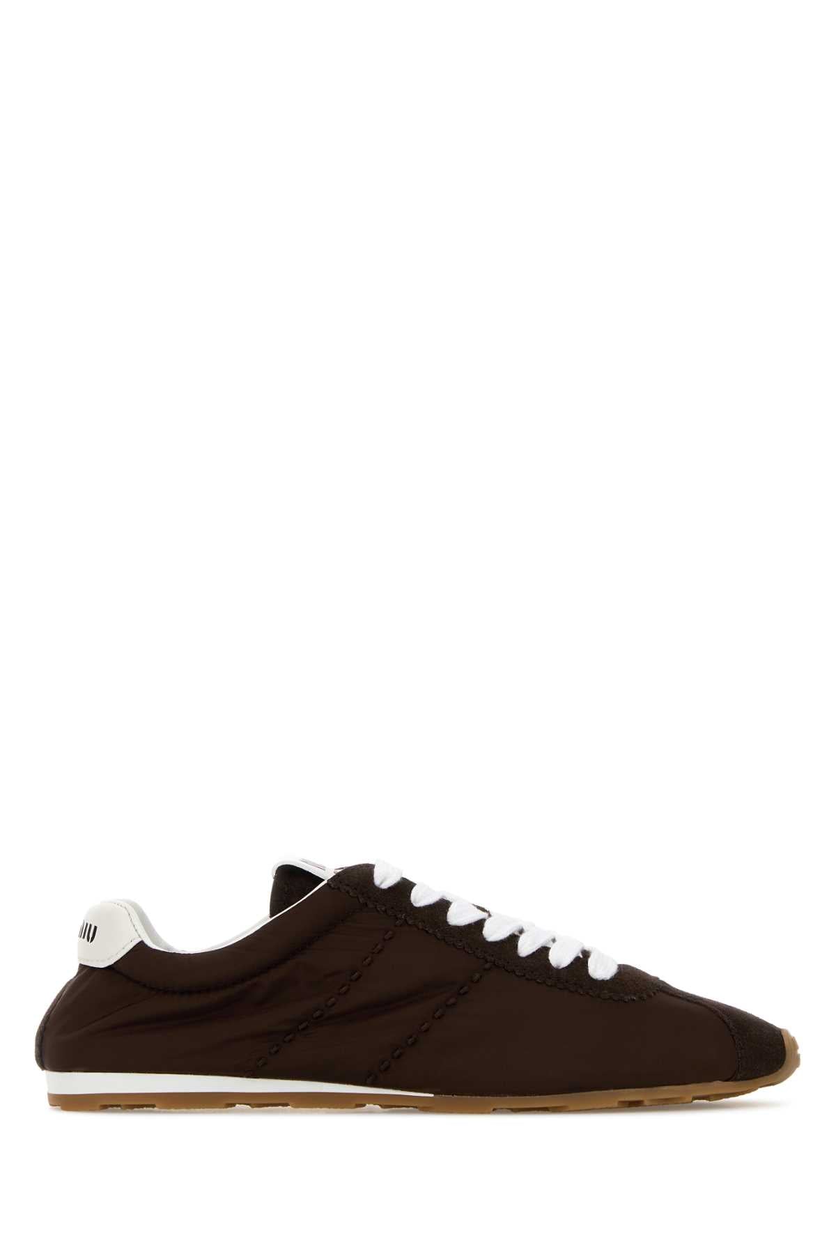Miu Miu Women Chocolate Fabric And Suede Sneakers MIU MIU