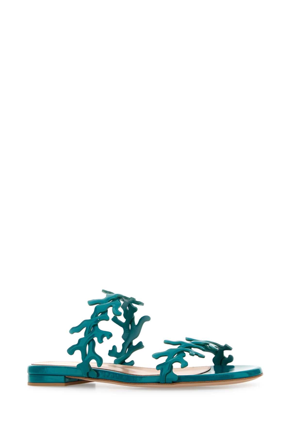 Gianvito Rossi Women Petrol Blue Nappa Leather Ocean Slippers GIANVITO ROSSI