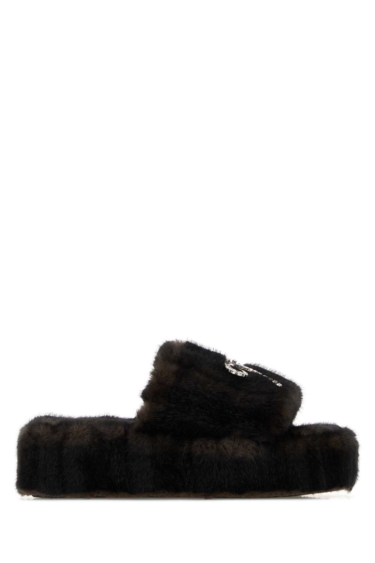 Balenciaga Women Dark Brown Eco Fur Slippers BALENCIAGA