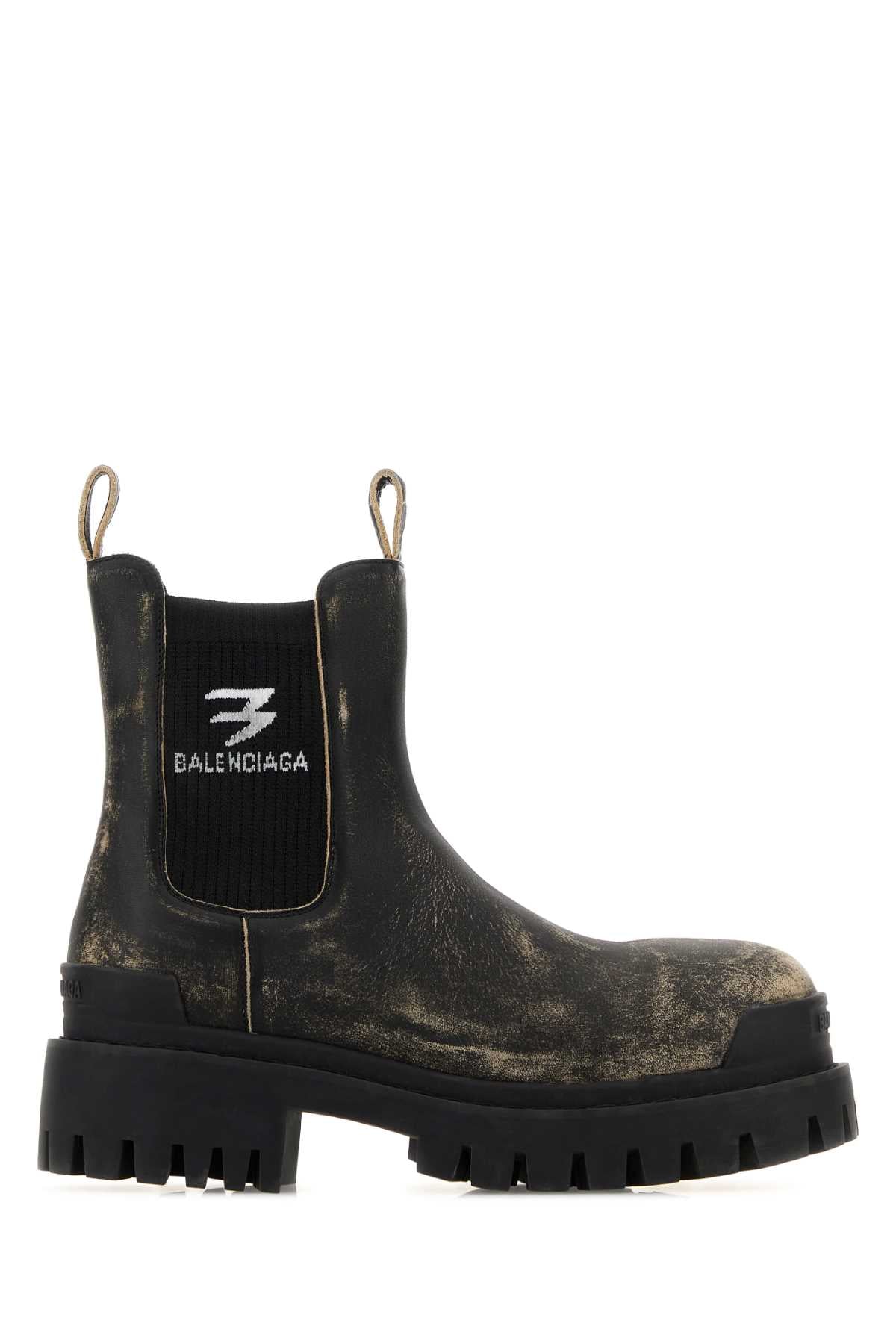 Balenciaga Women Black Leather Strike Chelsea Ankle Boots BALENCIAGA