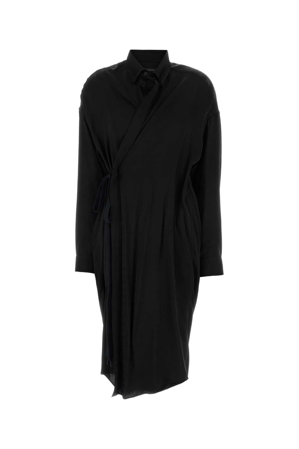 Balenciaga Women Black Satin Shirt Dress BALENCIAGA