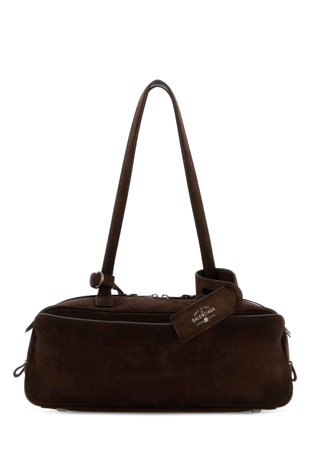 Balenciaga Women Dark Brown Suede Small Carrie Shoulder Bag BALENCIAGA