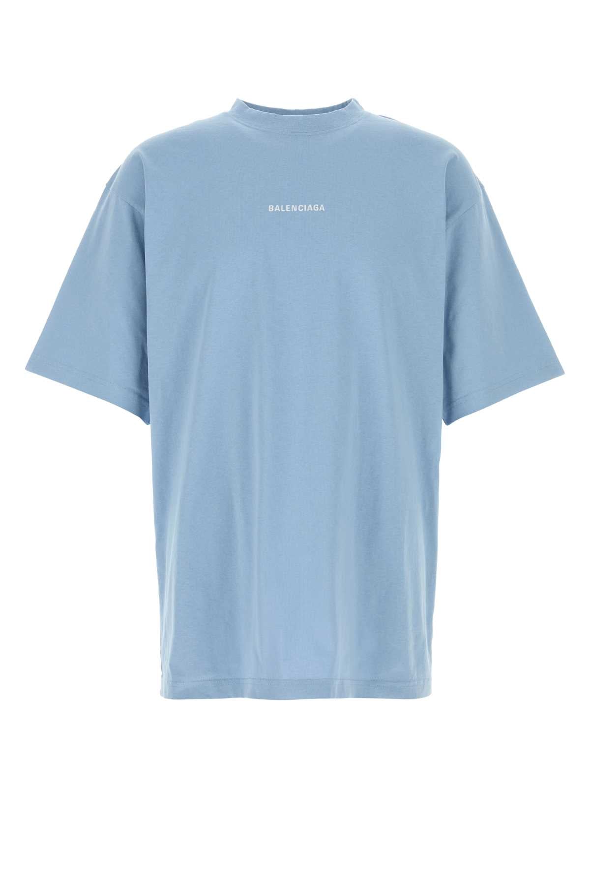 Balenciaga Men Light Blue Cotton T-Shirt BALENCIAGA