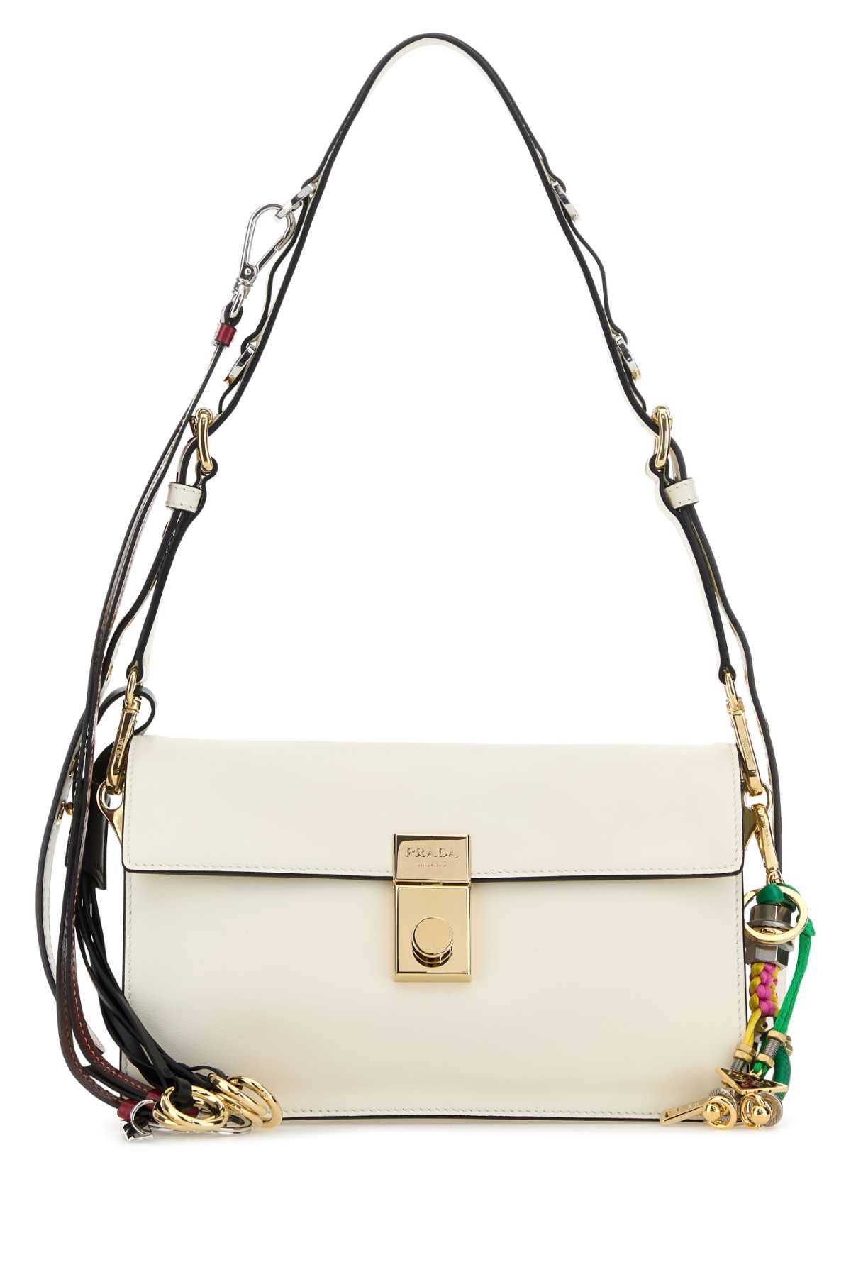 Prada Women White Leather Small Prada Soft Sound Shoulder Bag PRADA