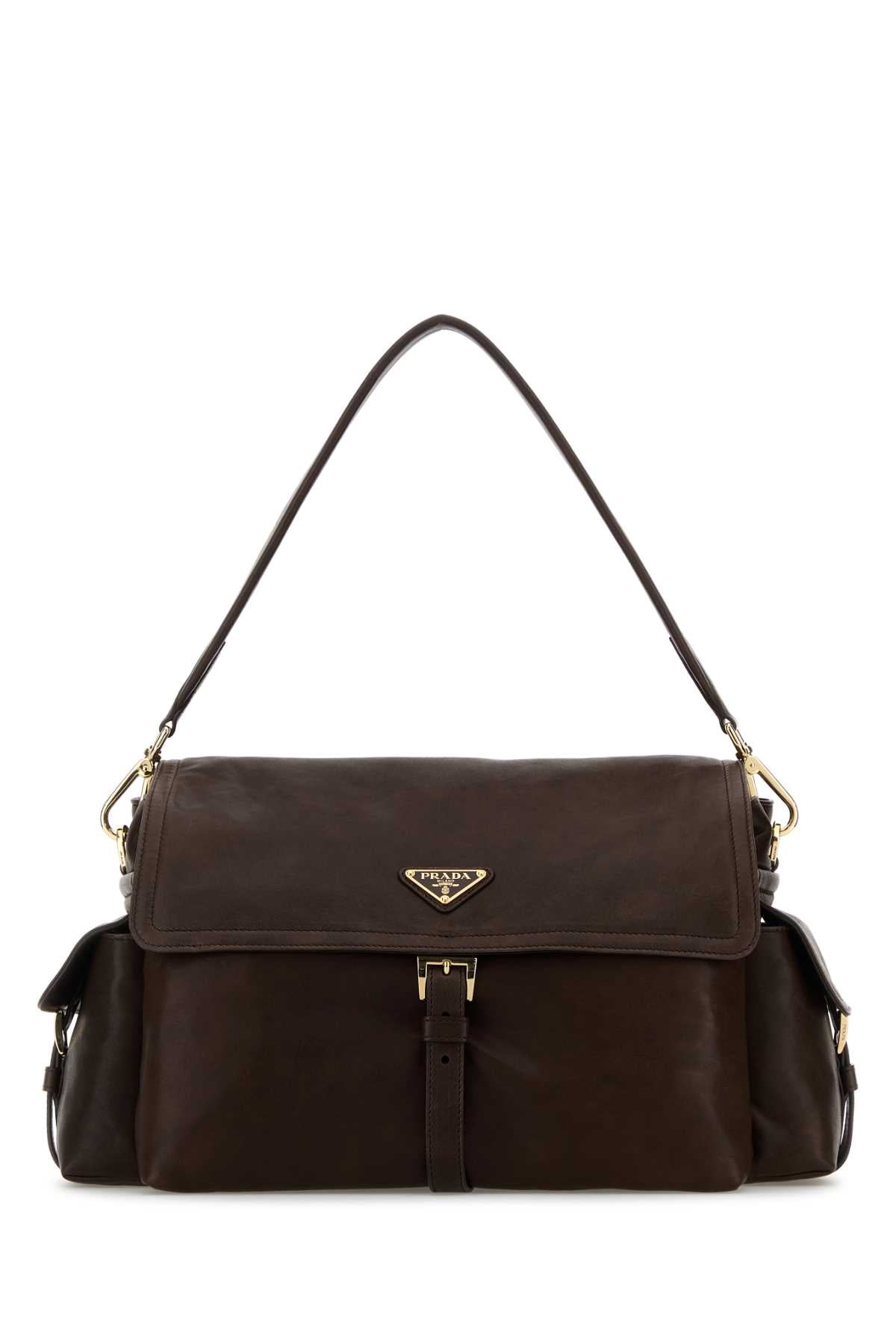 Prada Women Dark Brown Leather Shoulder Bag PRADA