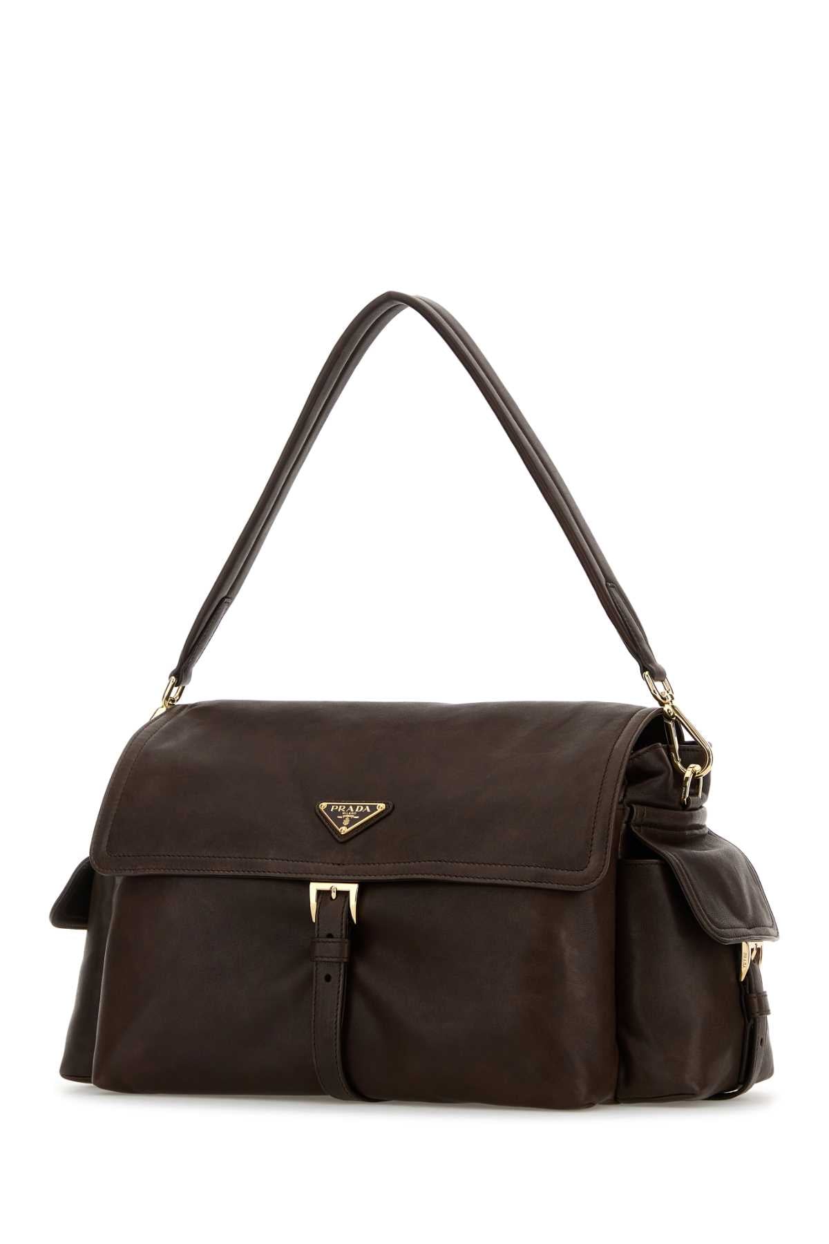 Prada Women Dark Brown Leather Shoulder Bag PRADA