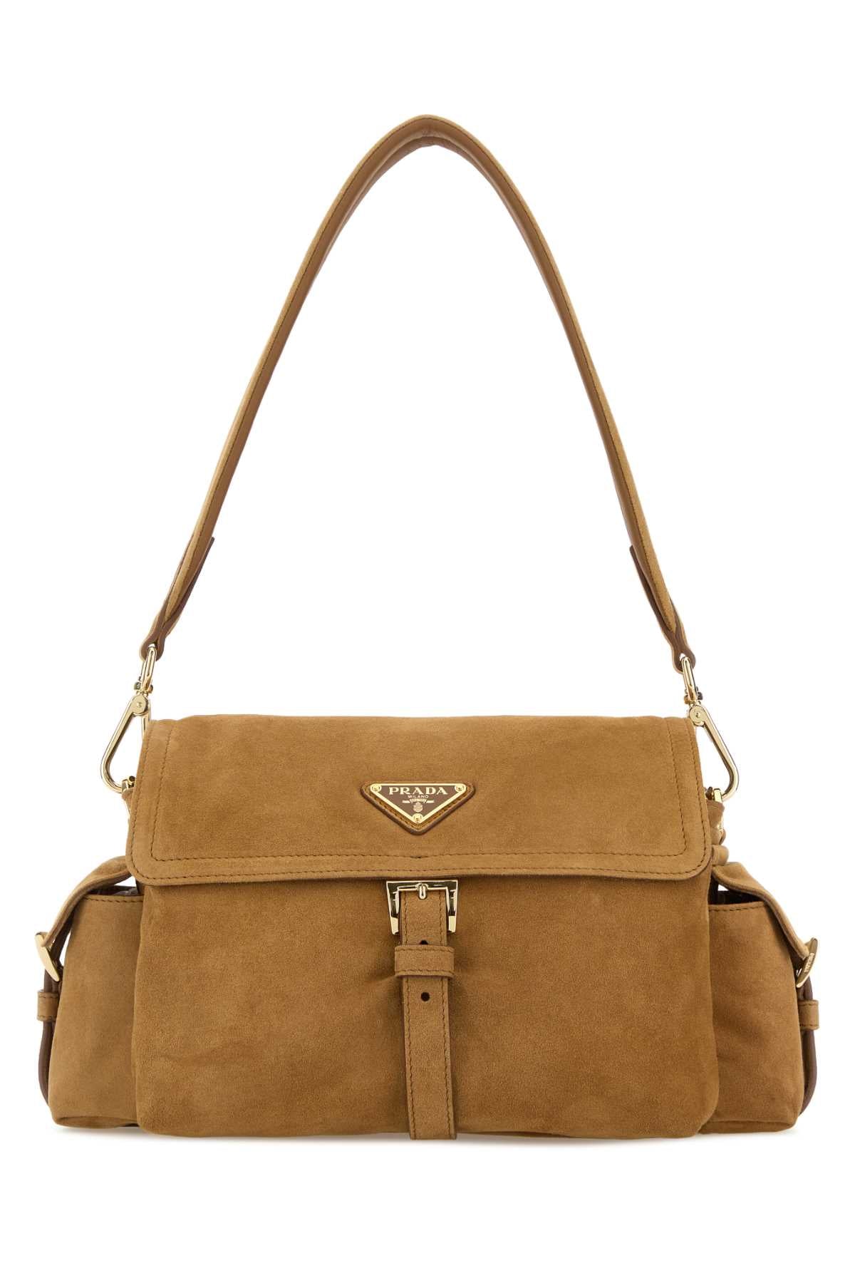 Prada Women Camel Suede Shoulder Bag PRADA