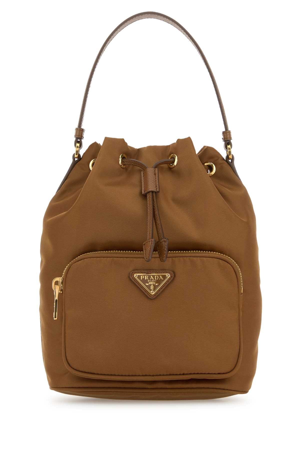 Prada Women Caramel Re-Nylon Duet Bucket Bag PRADA