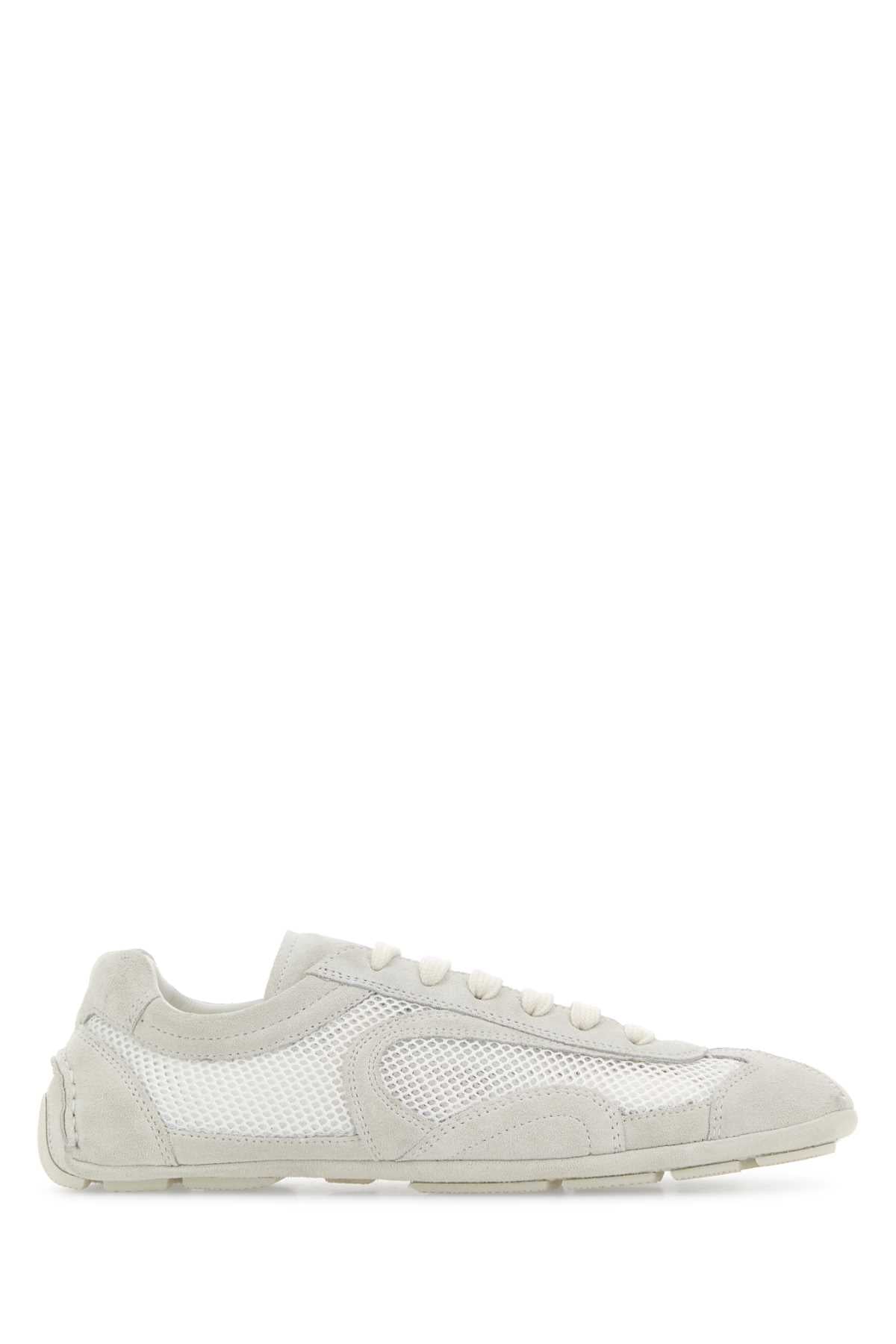Prada Women White Suede And Mesh Montecarlo Sneakers PRADA