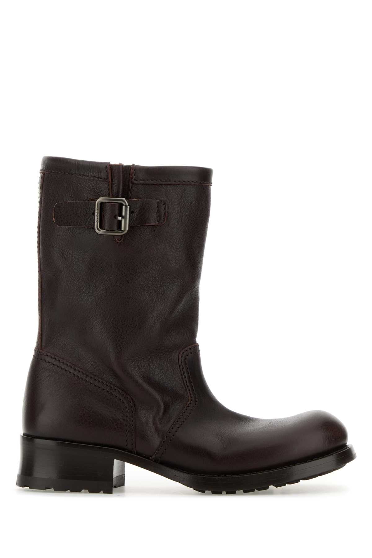 Prada Women Chocolate Leather Ankle Boots PRADA