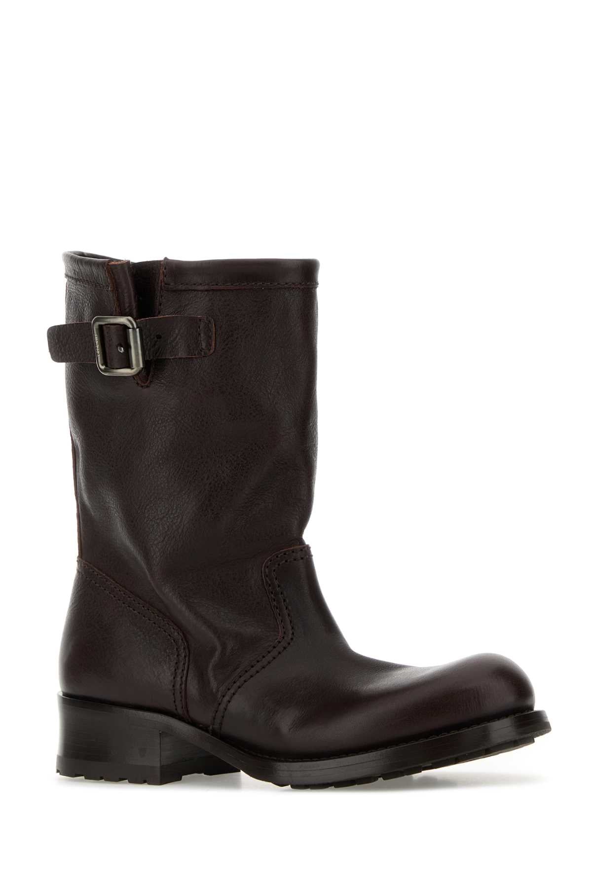 Prada Women Chocolate Leather Ankle Boots PRADA