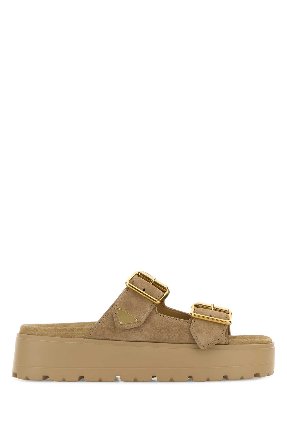 Prada Women Beige Suede Slippers PRADA