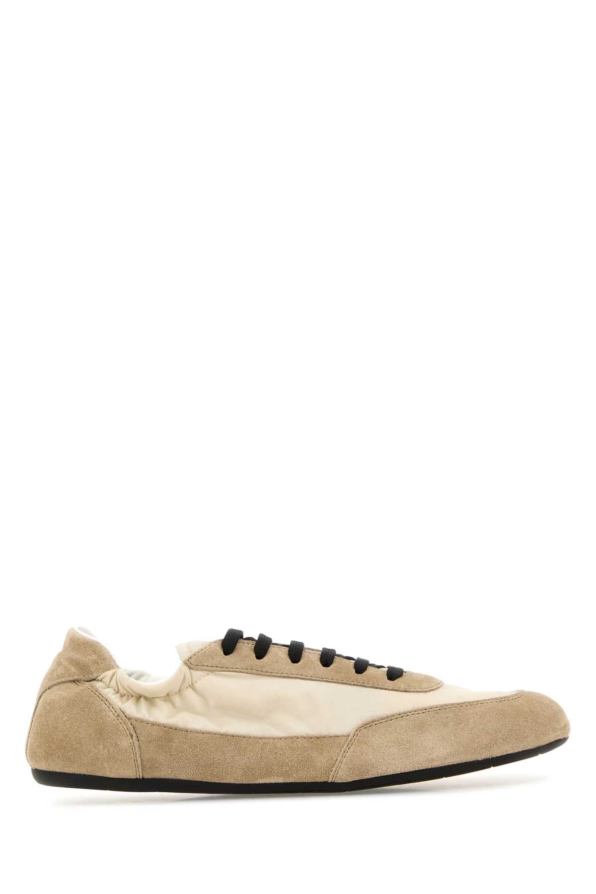 Prada Women Two-Tone Re-Nylon And Suede Collapse Sneakers PRADA