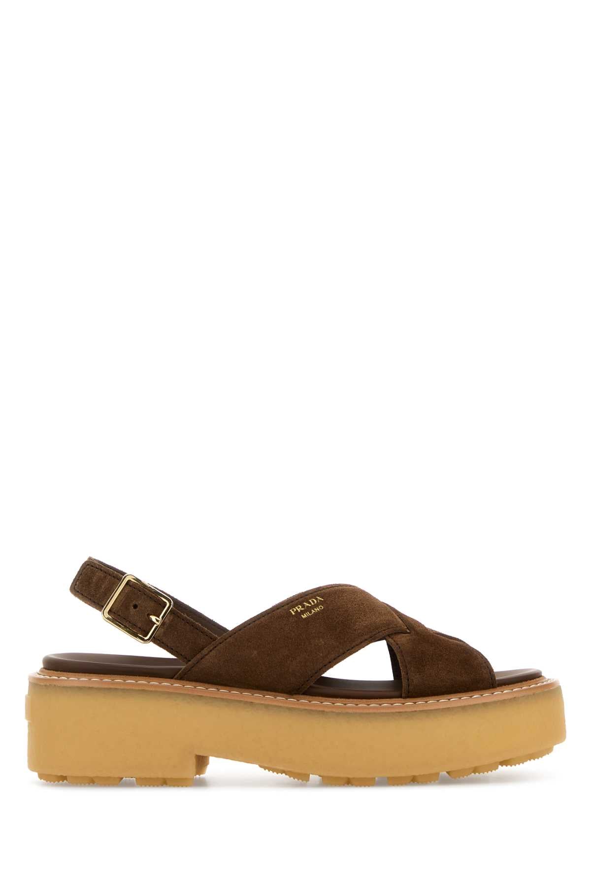 Prada Women Brown Suede Sandals PRADA