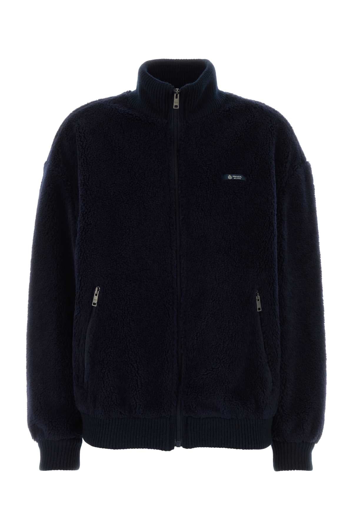 Prada Women Dark Blue Pile Bomber Jacket PRADA