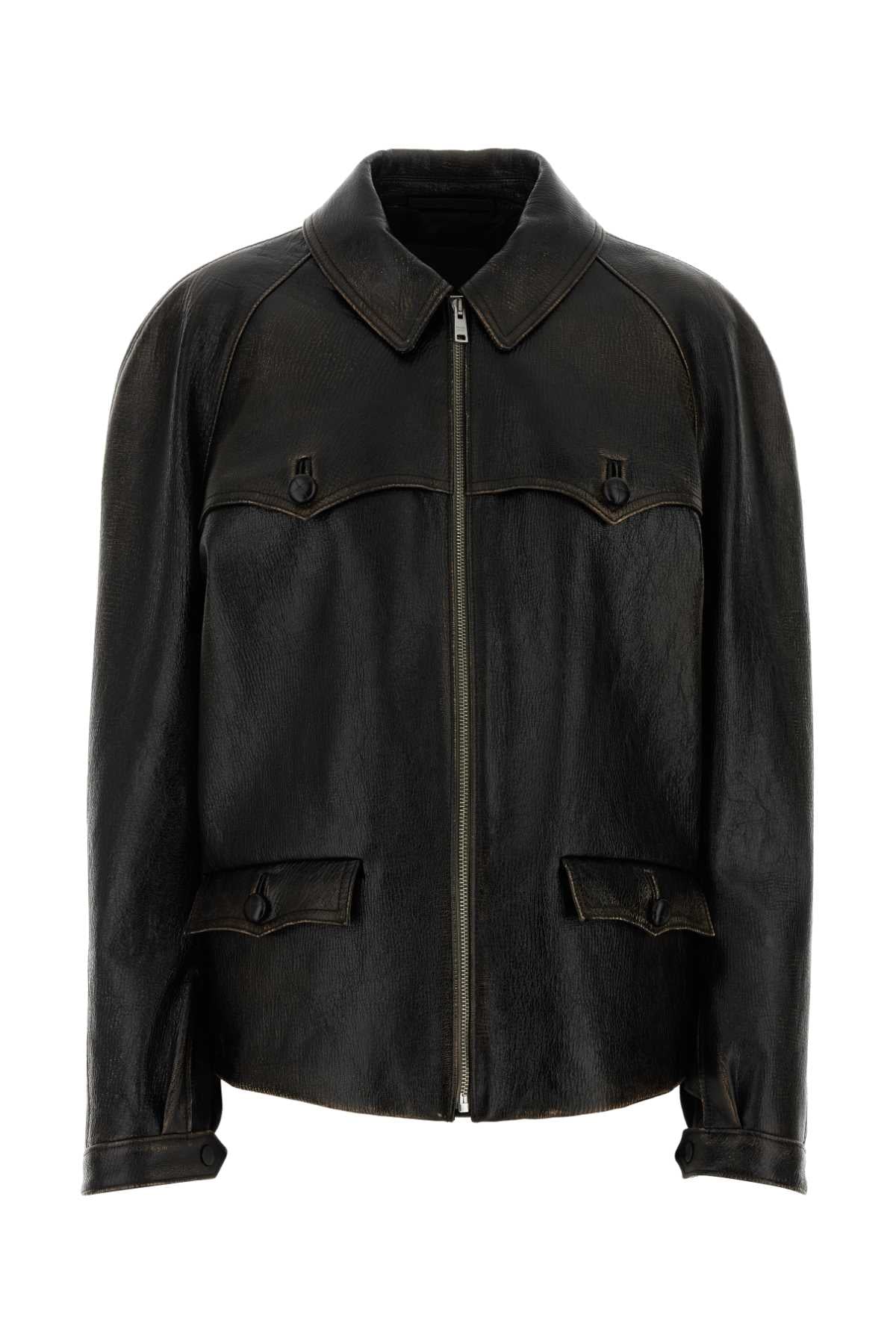 Prada Women Black Leather Jacket PRADA