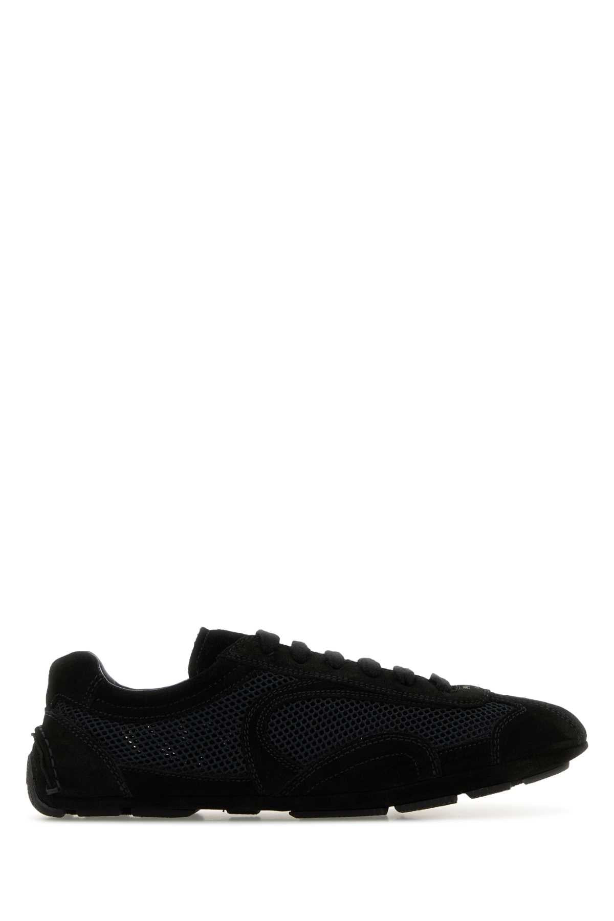 Prada Women Black Suede And Mesh Montecarlo Sneakers PRADA