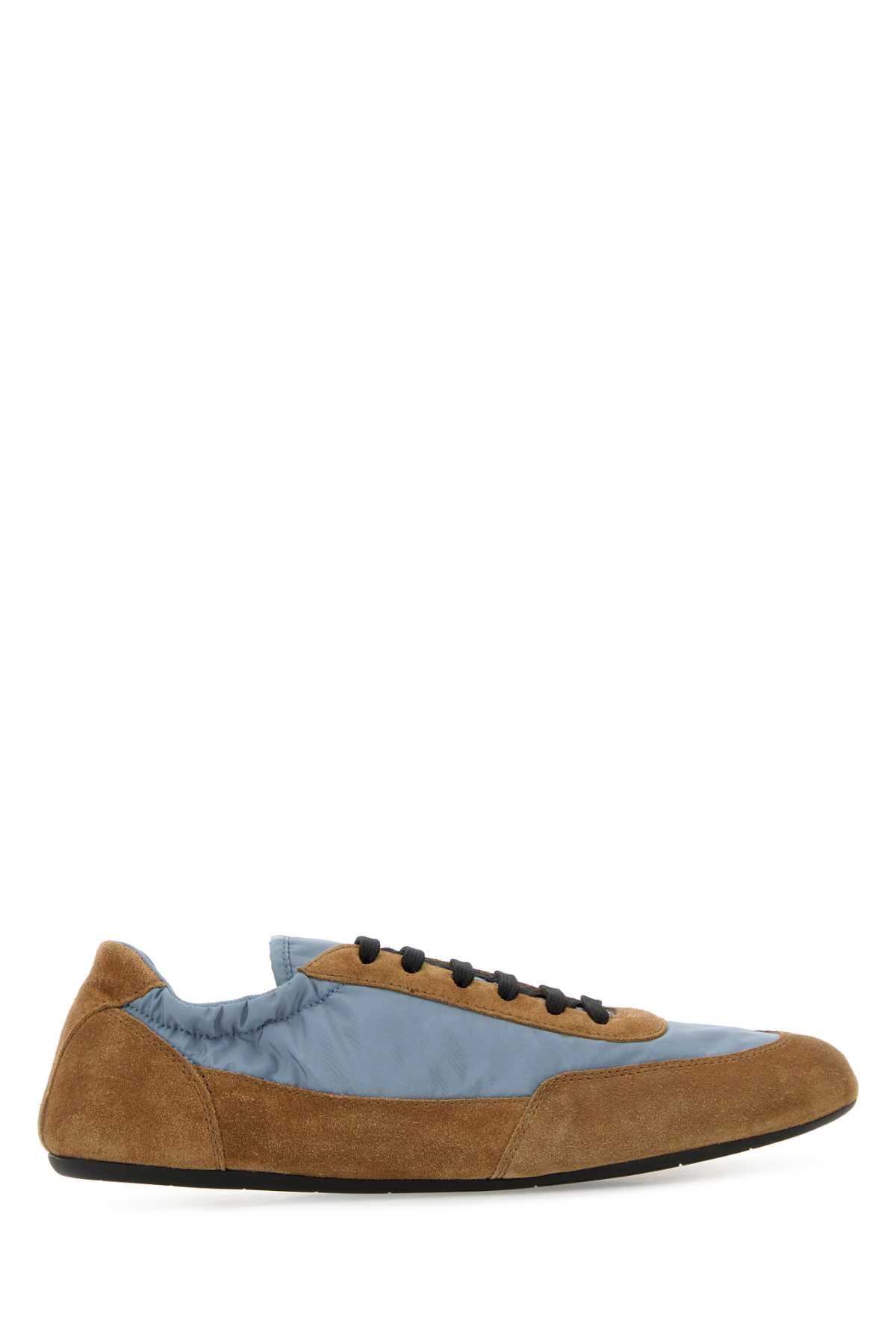 Prada Women Two-Tone Re-Nylon And Suede Collapse Sneakers PRADA