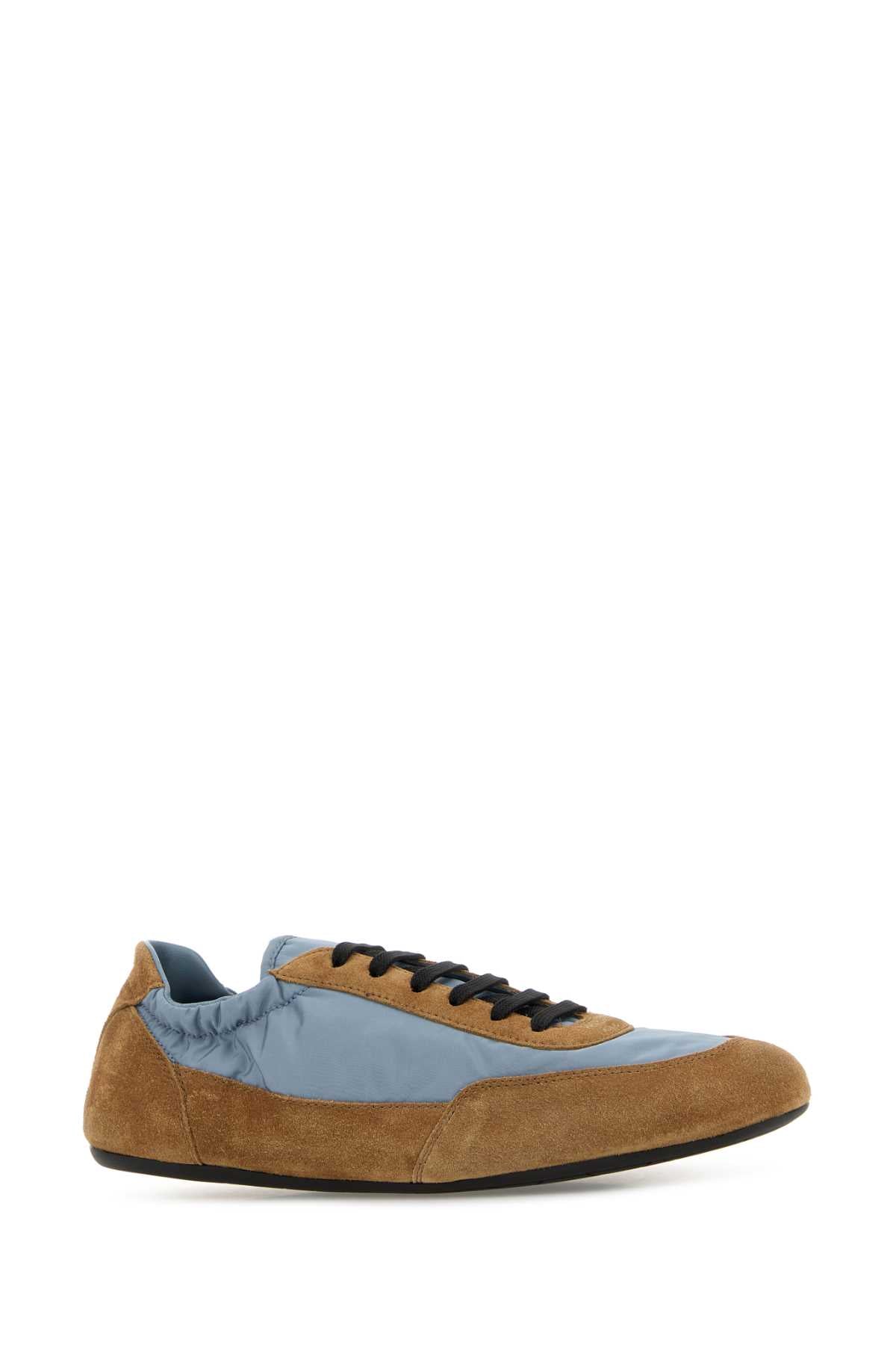 Prada Women Two-Tone Re-Nylon And Suede Collapse Sneakers PRADA