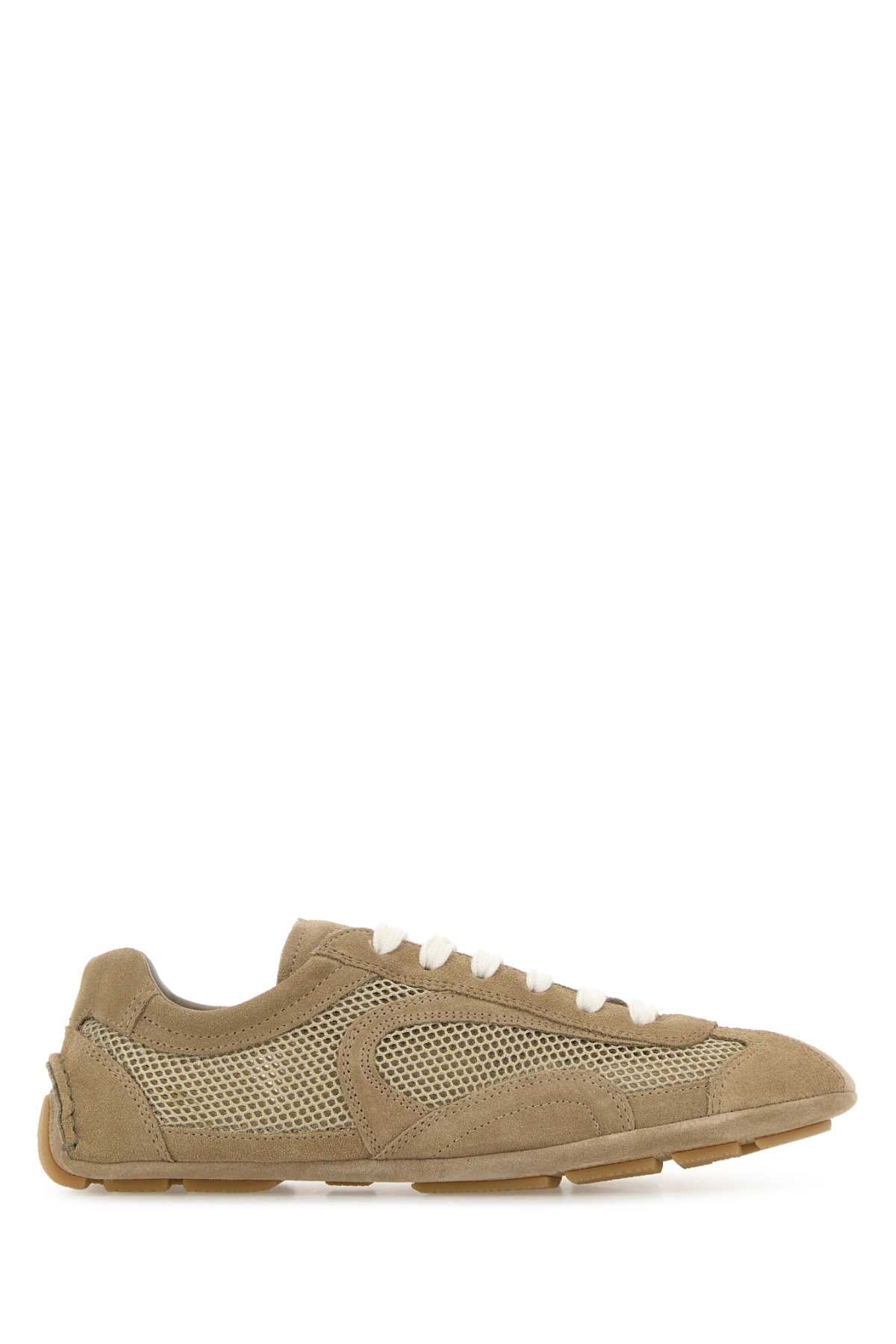 Prada Women Beige Suede And Mesh Montecarlo Sneakers PRADA