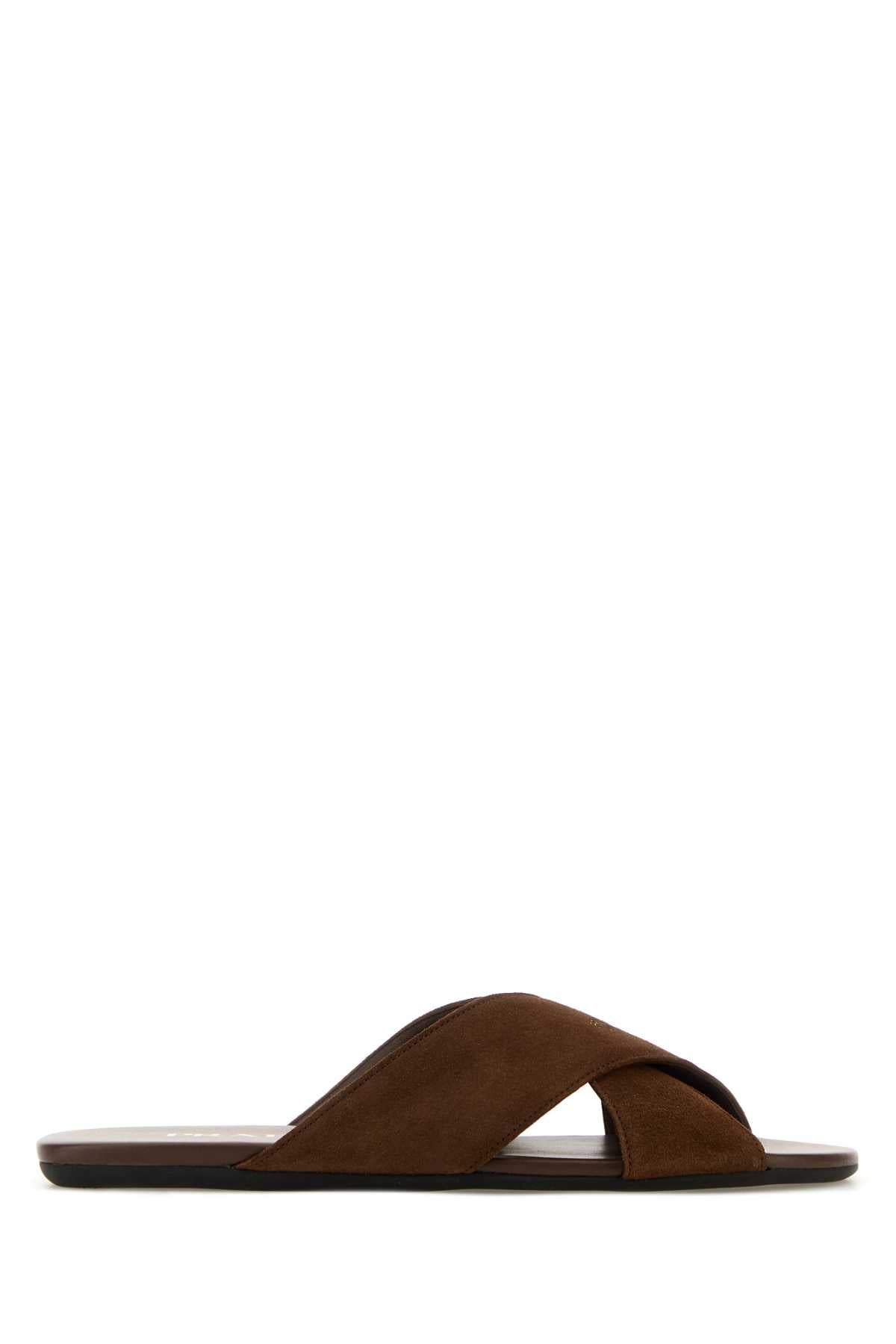 Prada Women Chocolate Suede Slippers PRADA