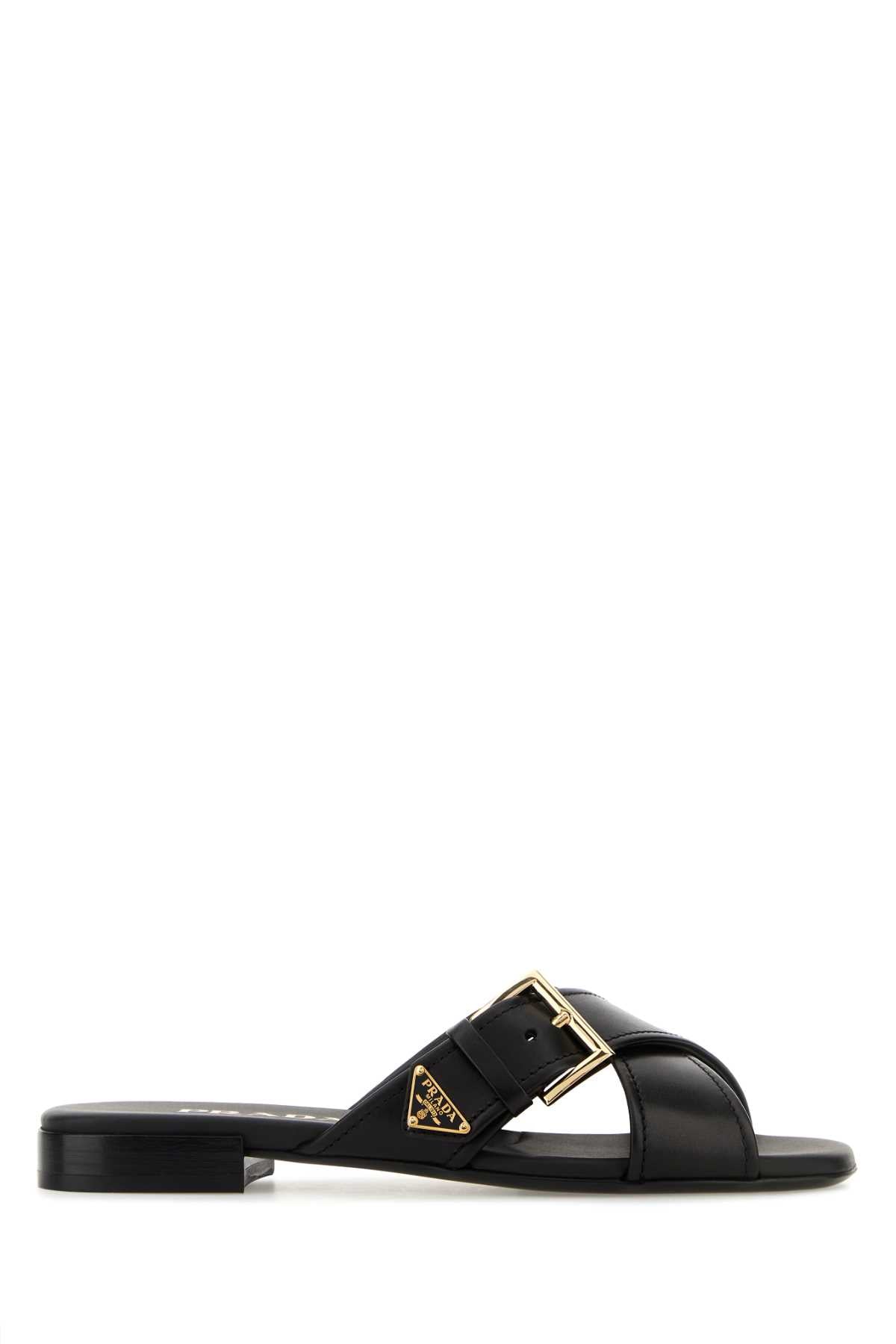 Prada Women Black Leather Slippers PRADA