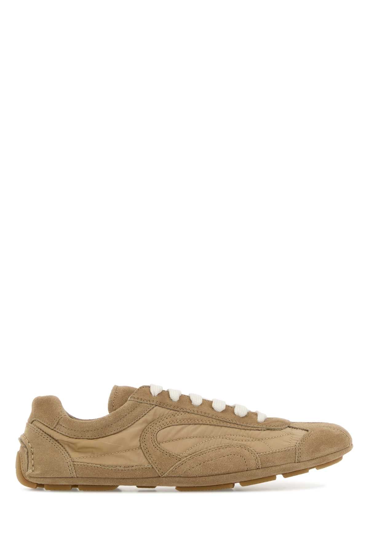 Prada Women Beige Suede And Re-Nylon Montecarlo Re-Edition 2005 Sneakers PRADA