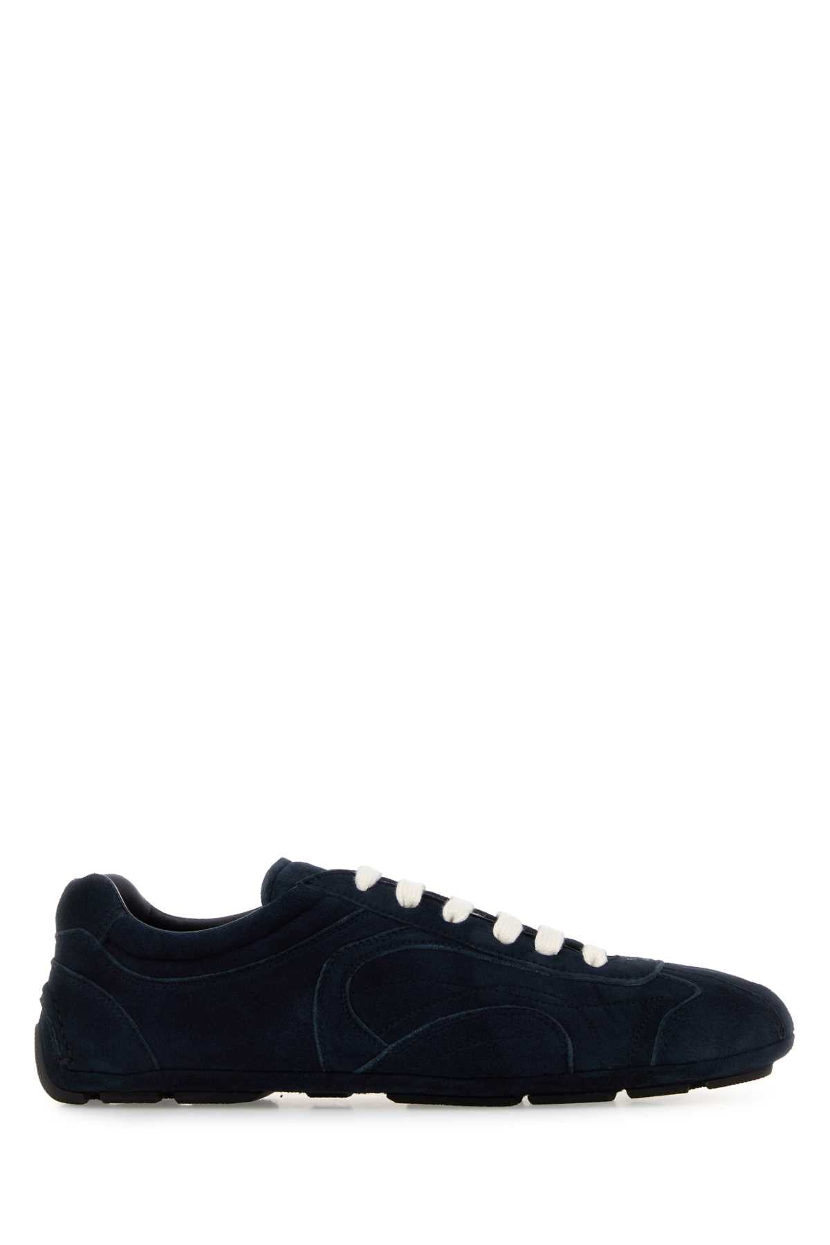 Prada Women Dark Blue Suede Montecarlo Sneakers PRADA