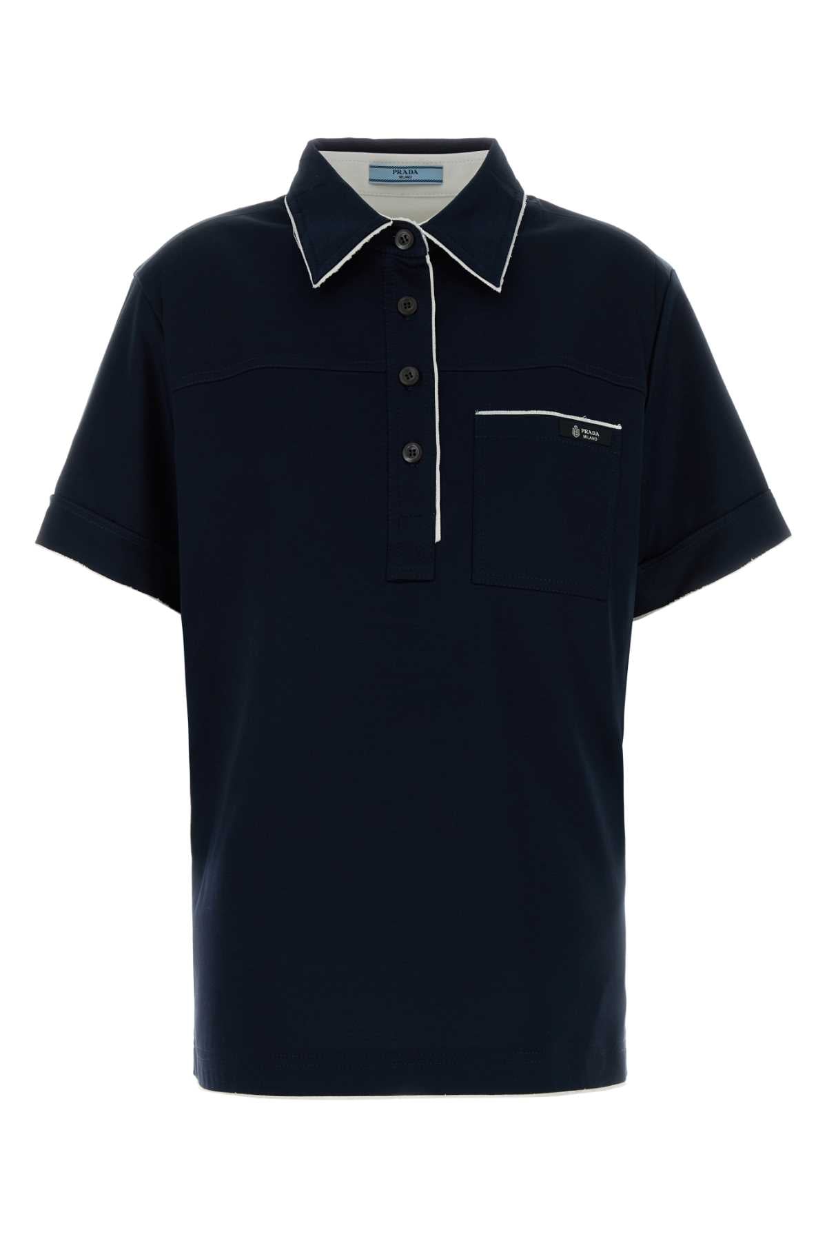Prada Women Navy Blue Cotton Polo Shirt PRADA