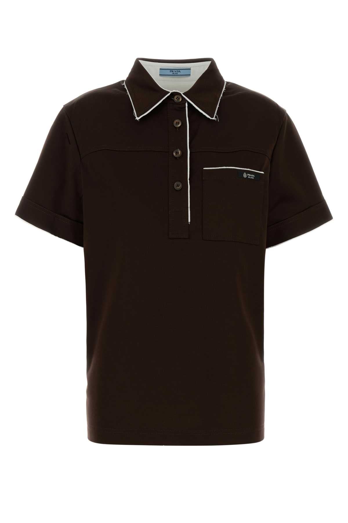 Prada Women Chocolate Cotton Polo Shirt PRADA