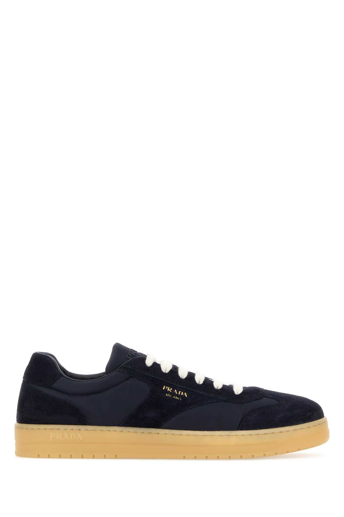 Prada Men Midnight Blue Suede E Re-Nylon Sneakers PRADA