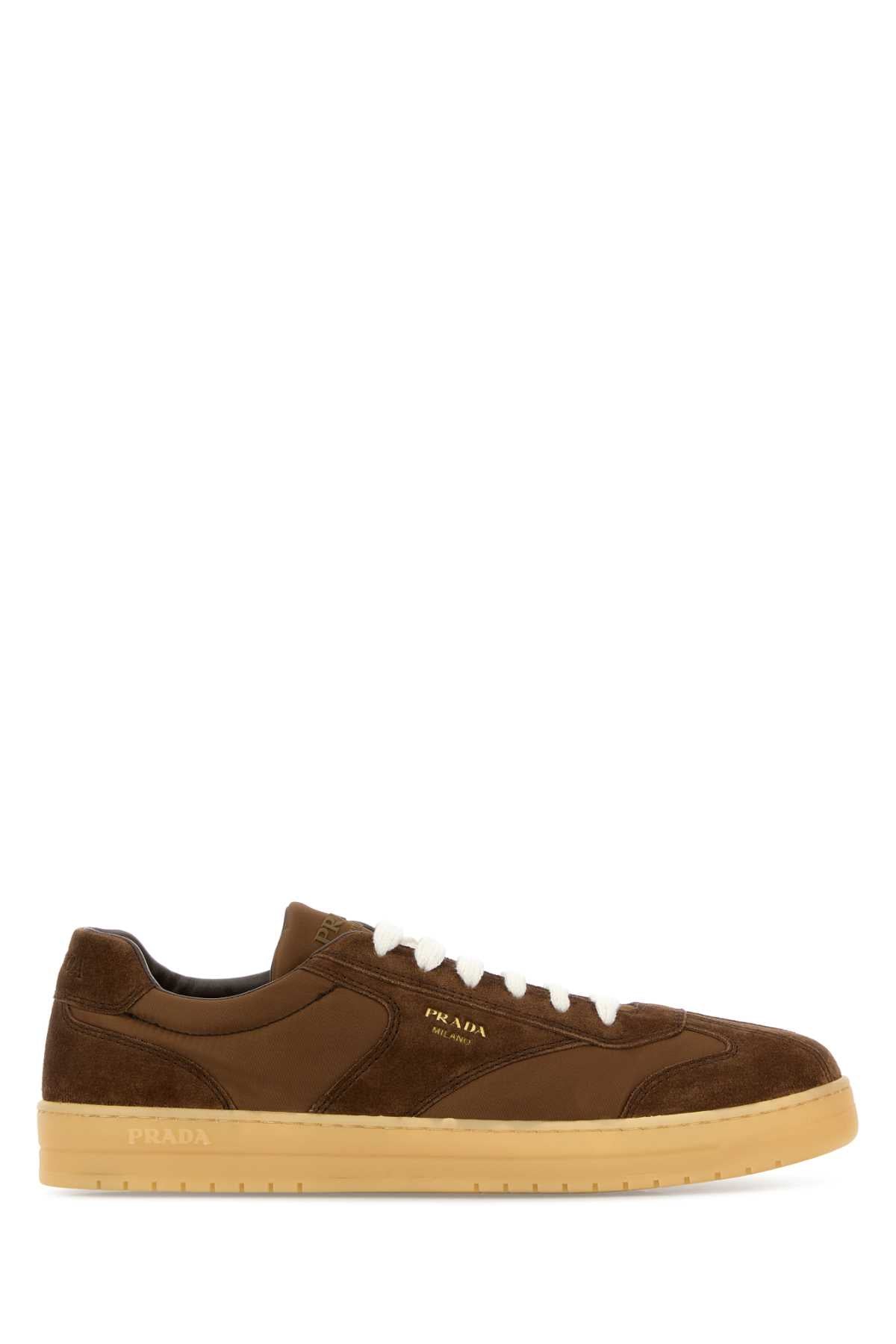 Prada Men Brown Suede E Re-Nylon Sneakers PRADA