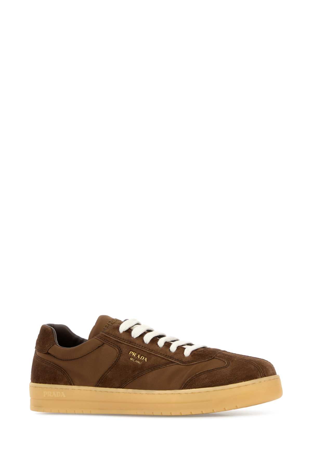Prada Men Brown Suede E Re-Nylon Sneakers PRADA