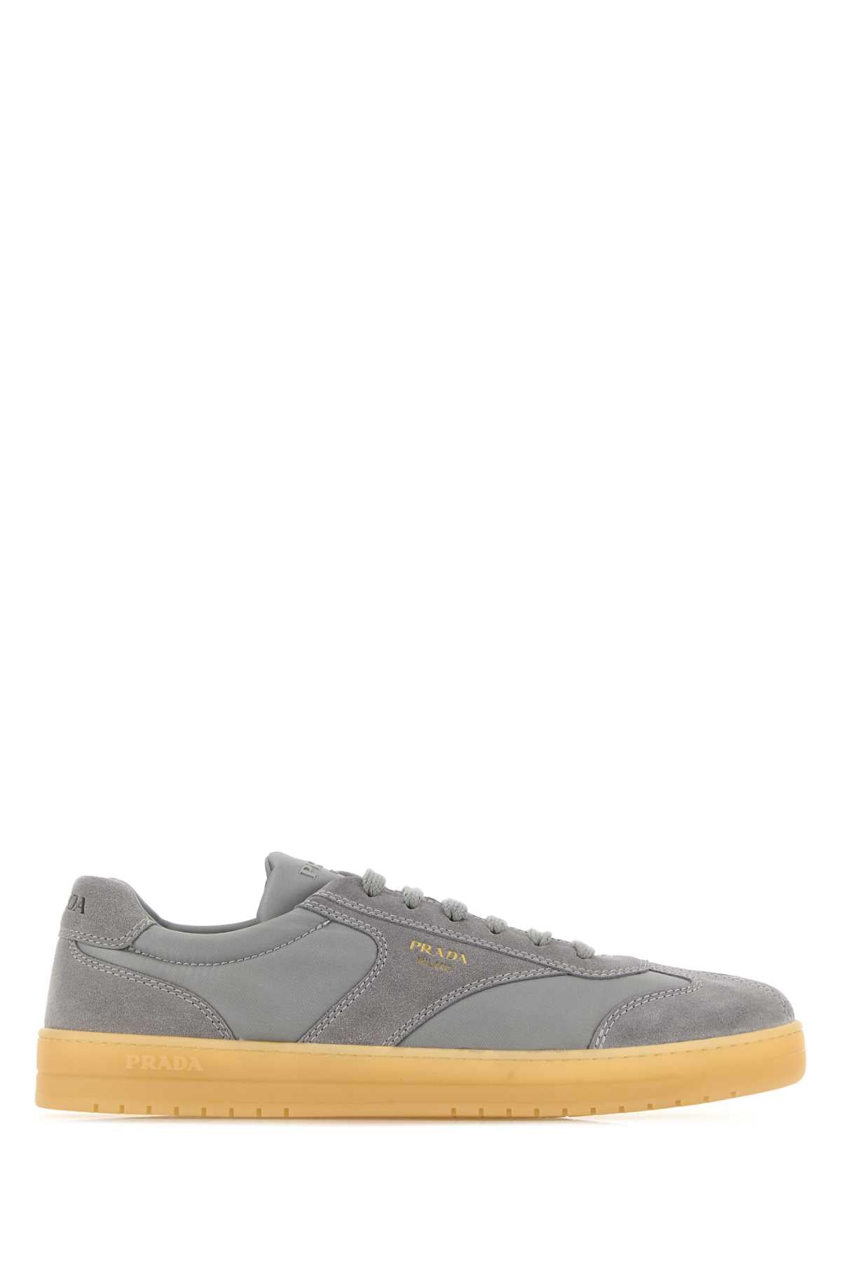Prada Men Grey Suede E Re-Nylon Sneakers PRADA