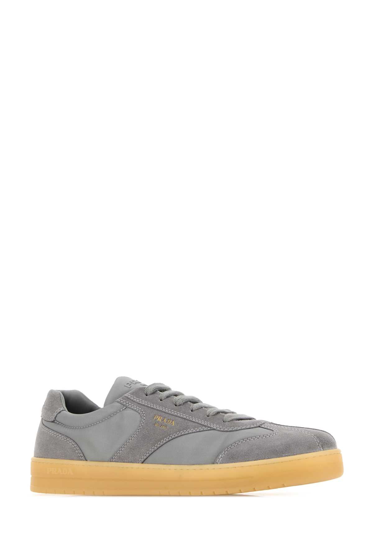 Prada Men Grey Suede E Re-Nylon Sneakers PRADA