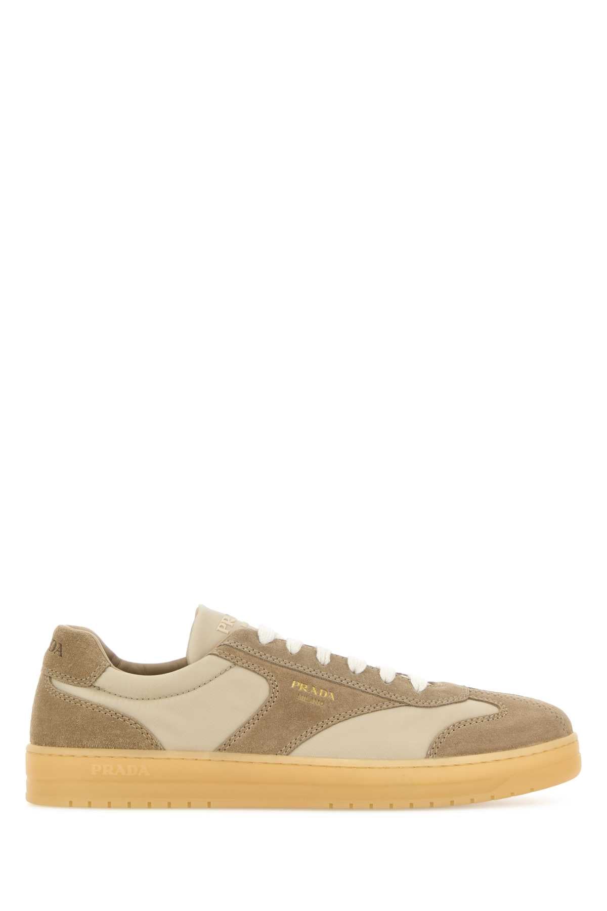 Prada Men Beige Suede E Re-Nylon Sneakers PRADA