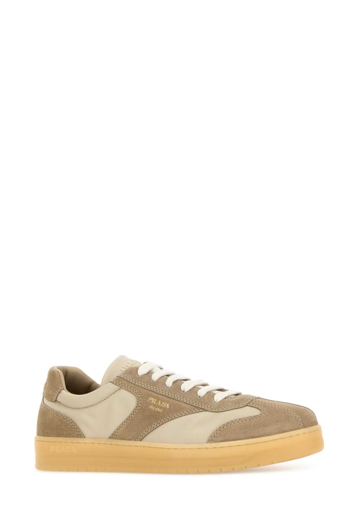 Prada Men Beige Suede E Re-Nylon Sneakers PRADA