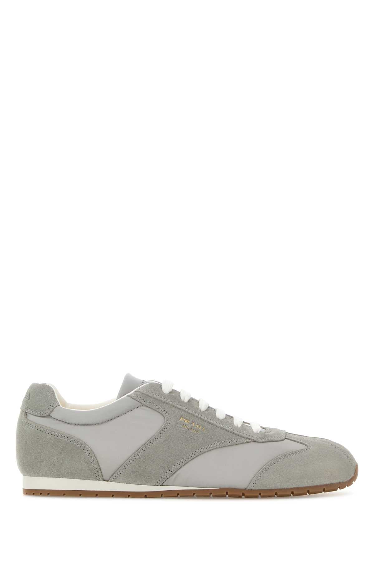 Prada Men Grey Suede And Fabric Sneakers PRADA
