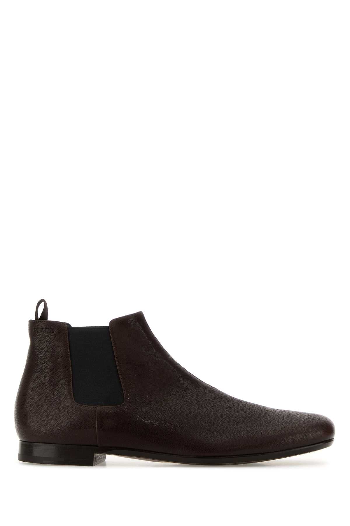 Prada Men Brown Leather Ankle Boots PRADA