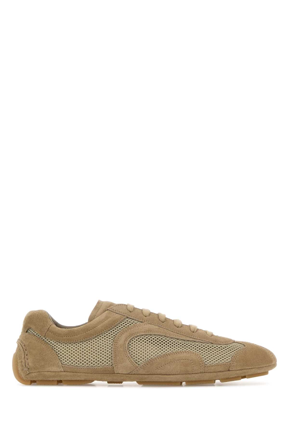 Prada Men Cappuccino Suede And Mesh Montecarlo Re-Edition 2005 Sneakers PRADA