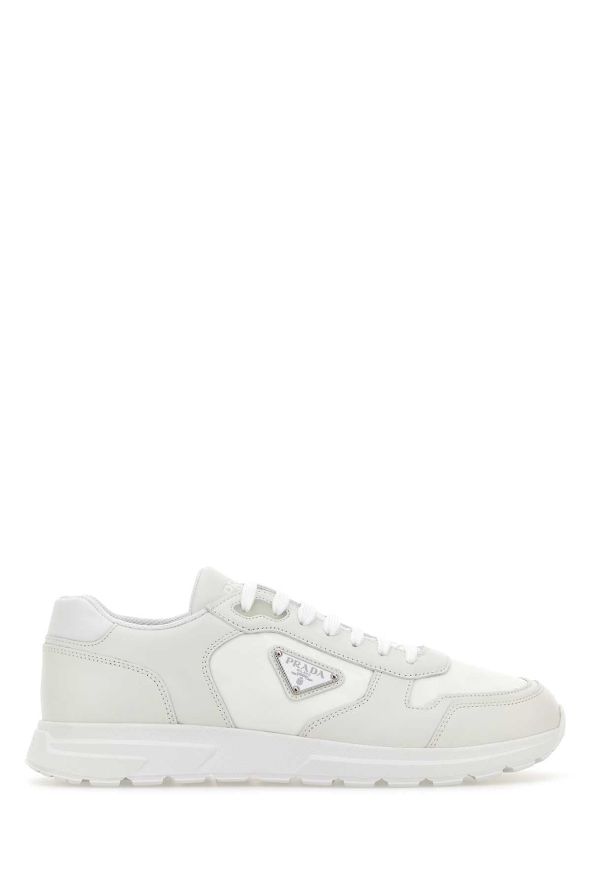 Prada Men White Leather And Fabric Sneakers PRADA