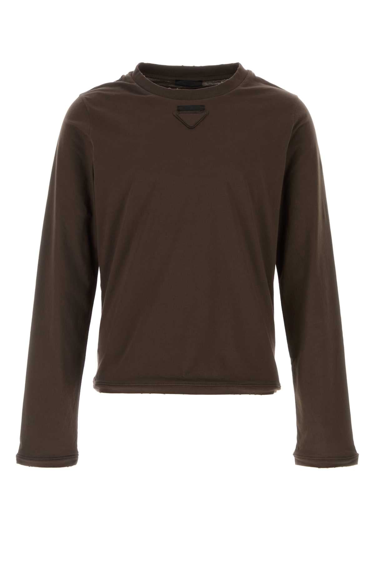 Prada Men Brown Cotton T-Shirt PRADA