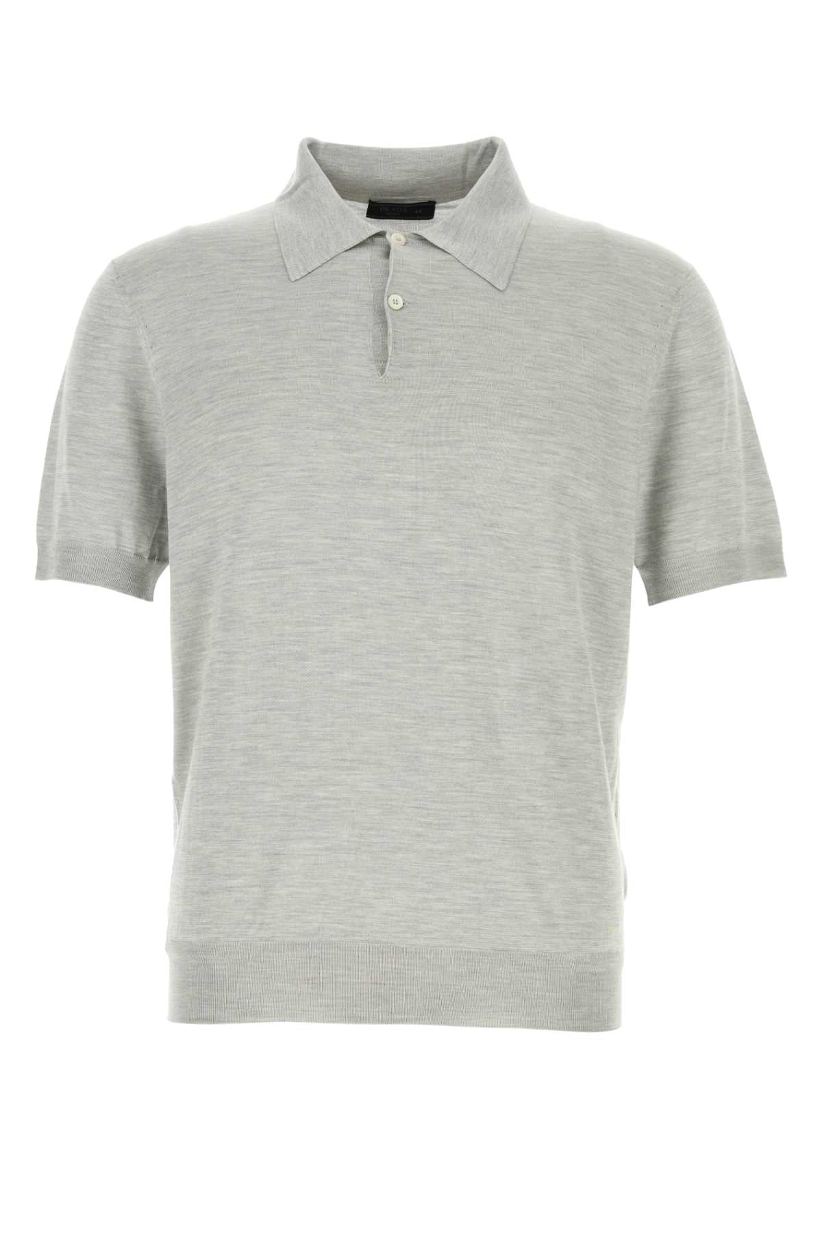 Prada Men Grey Silk Polo Shirt PRADA