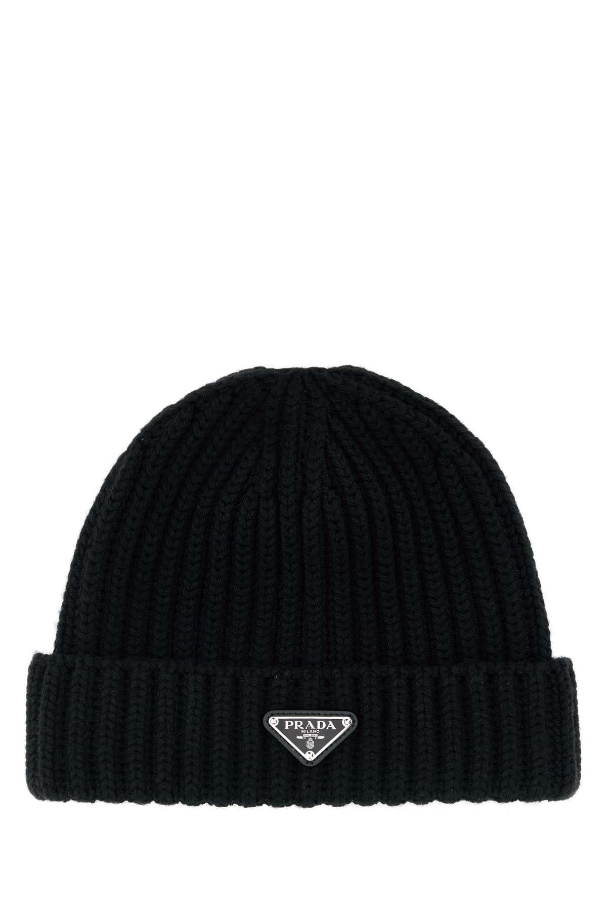 Prada Men Black Wool Beanie Hat PRADA