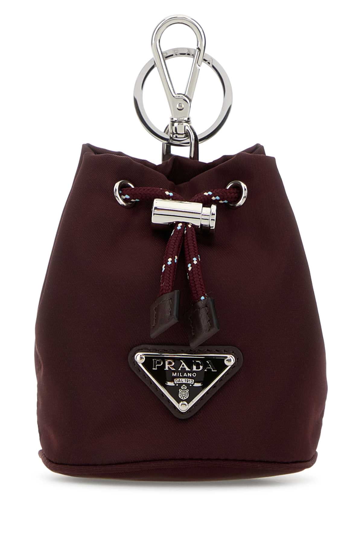 Prada Men Burgundy Fabric Key Ring PRADA